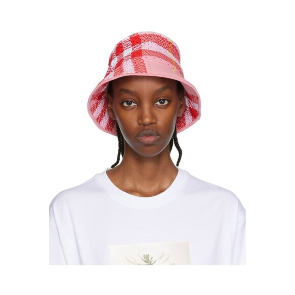 Burberry Knitted Check Bucket Hat Pink Check